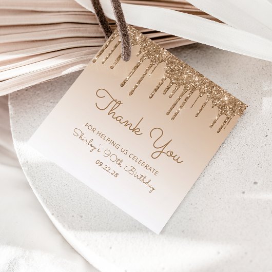 Gouden Glitter Druppel 90ste Verjaardagsfeestje Bedankjes Labels