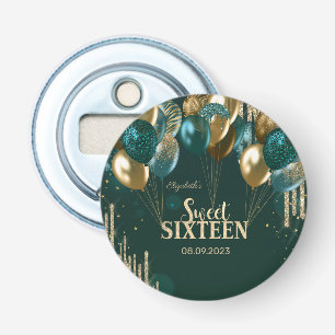Gouden Glitter Druppel Ballonnen Groen Sweet 16 Button Flesopener