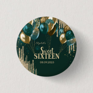 Gouden Glitter Druppel Ballonnen Groen Sweet 16 Ronde Button 3,2 Cm