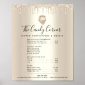Gouden Glitter Druppels Dessert Snoepjes Menu Prij Poster (Voorkant)