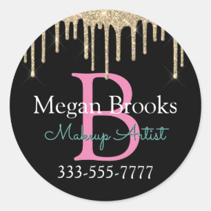 Gouden Glitter Druppels, DIY Naam, Initiaal & Tite Ronde Sticker