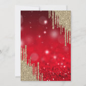 Gouden Glitter Druppels, Dress Red Bokeh Sweet 16 Kaart (Achterkant)