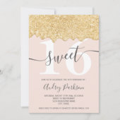 Gouden glitter druppels foto pastel roze chic Swee Kaart (Voorkant)