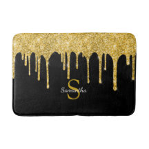 Gouden Glitter Druppels Glans Zwarte Monogram Naam