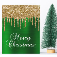 Gouden Glitter Druppels Groen Folie Prettig Kerstf