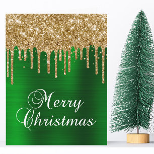 Gouden Glitter Druppels Groen Folie Prettig Kerstf Kaart