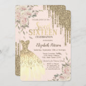 Gouden Glitter Druppels, Jurk, Bloemen Cream Sweet Kaart (Voorkant / Achterkant)