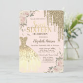 Gouden Glitter Druppels, Jurk, Bloemen Cream Sweet Kaart (Staand voorkant)