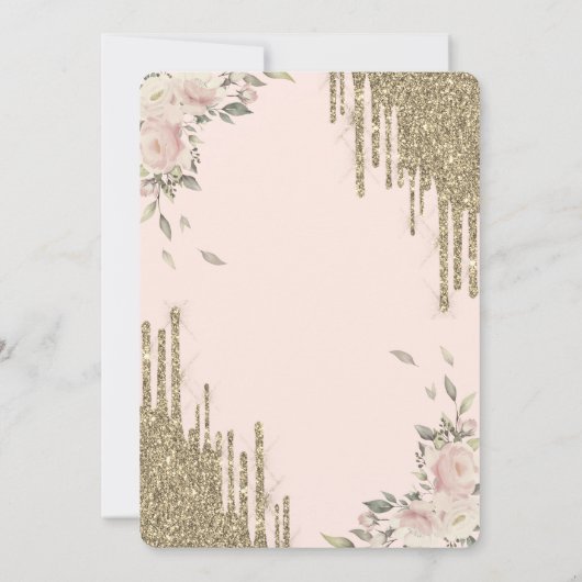 Gouden Glitter Druppels, Jurk, Bloemen Cream Sweet Kaart (Achterkant)