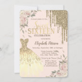 Gouden Glitter Druppels, Jurk, Bloemen Cream Sweet Kaart (Voorkant)