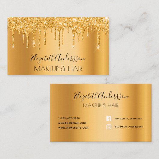 Gouden glitter druppels make-up haar visitekaartje (Voorkant / Achterkant)