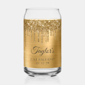 Gouden Glitter druppels Metallic 21e verjaardag Blikvorm Glas (Voorkant)