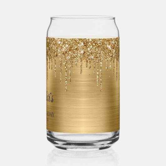 Gouden Glitter druppels Metallic 21e verjaardag Blikvorm Glas (Links)