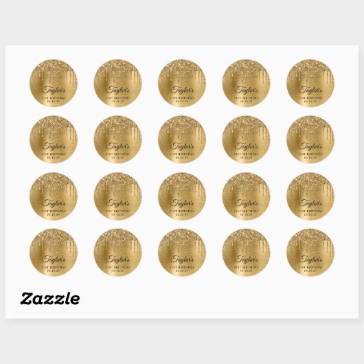 Gouden Glitter druppels Metallic 21e verjaardag Ronde Sticker (Vel)