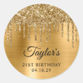 Gouden Glitter druppels Metallic 21e verjaardag Ronde Sticker (Voorkant)