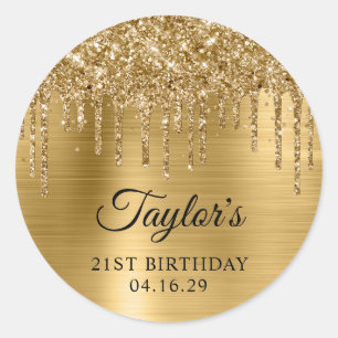 Gouden Glitter druppels Metallic 21e verjaardag Ronde Sticker