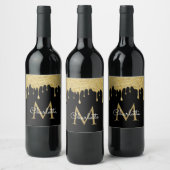 Gouden Glitter Druppels Monogram Elegant Schrift Wijn Etiket (Flessen)