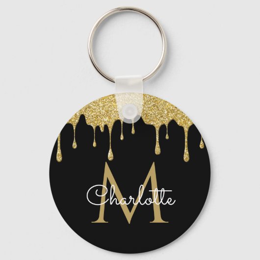 Gouden Glitter Druppels Monogram Elegante Chic Scr Sleutelhanger (Voorkant)