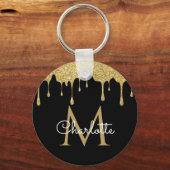 Gouden Glitter Druppels Monogram Elegante Chic Scr Sleutelhanger (Voorkant)