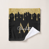 Gouden Glitter Druppels Monogram Elegante Meisjesa Bad Handdoek (Wasdoekje)