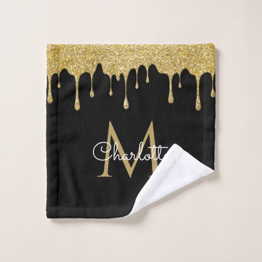 Gouden Glitter Druppels Monogram Elegante Meisjesa Bad Handdoek (Wasdoekje)