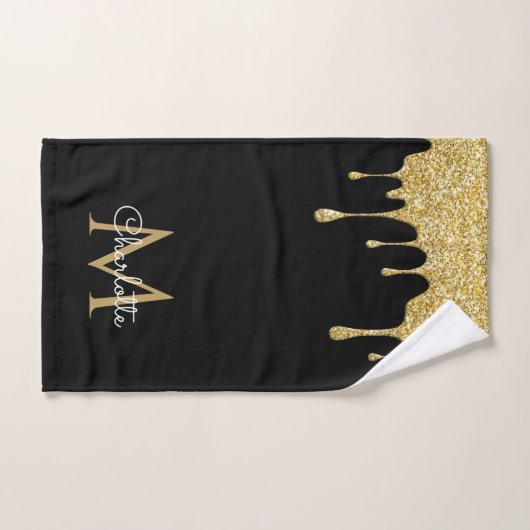Gouden Glitter Druppels Monogram Elegante Meisjesa Bad Handdoek (Handdoek)