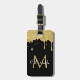 Gouden Glitter Druppels Monogram Elegante Meisjesa Bagagelabel