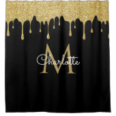 Gouden Glitter Druppels Monogram Elegante Meisjesa Douchegordijn (Voorkant)