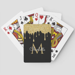 Gouden Glitter Druppels Monogram Elegante Meisjesa Pokerkaarten