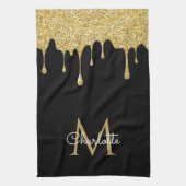 Gouden Glitter Druppels Monogram Elegante Meisjesa Theedoek (Verticaal)