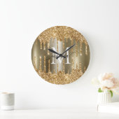 Gouden Glitter Druppels Monogram Gepersonaliseerd Grote Klok (Huis)