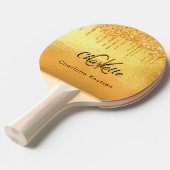 Gouden glitter druppels monogram naam elegant tafeltennisbatje (Voorkant Gekanteld)