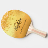 Gouden glitter druppels monogram naam elegant tafeltennisbatje (Zijkant)