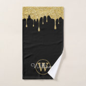 Gouden Glitter Druppels Monogram Script Naam Bad Handdoek (Handdoek)