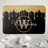 Gouden Glitter Druppels Monogram Stijlvol Schrift  Badmat