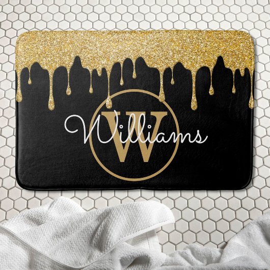 Gouden Glitter Druppels Monogram Stijlvol Schrift  Badmat