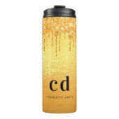 Gouden glitter druppels monogram thermosbeker (Voorkant)