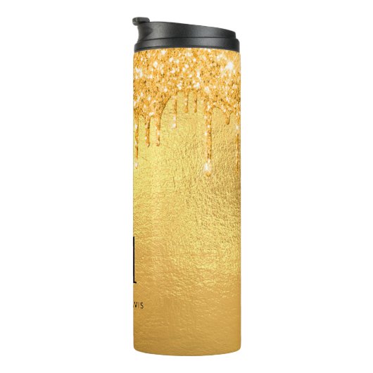 Gouden glitter druppels monogram thermosbeker (Geroteerd rechts)