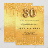 gouden glitter-druppels op 30e verjaardag kaart (Voorkant / Achterkant)