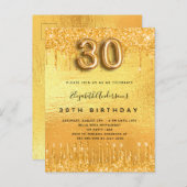 gouden glitter-druppels op 30e verjaardag uitnodiging briefkaart (Voorkant / Achterkant)