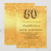 gouden glitter-druppels op 50ste verjaardag kaart (Voorkant / Achterkant)