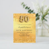 gouden glitter-druppels op 50ste verjaardag uitnodiging briefkaart (Staand voorkant)