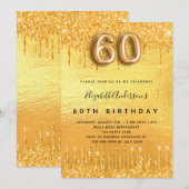 gouden glitter-druppels op 60ste verjaardag kaart (Voorkant / Achterkant)
