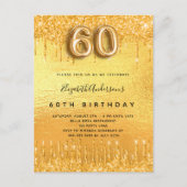 gouden glitter-druppels op 60ste verjaardag uitnodiging briefkaart (Voorkant)