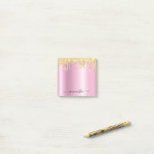 Gouden Glitter Druppels Roze Schittering Glam Naam Post-it® Notes (Op bureau)
