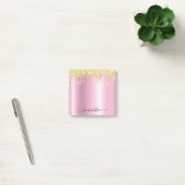 Gouden Glitter Druppels Roze Schittering Glam Naam Post-it® Notes (Kantoor)