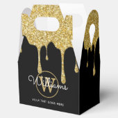 Gouden Glitter Druppels Script Naam Monogram Zwart Bedankdoosjes (Geopend)
