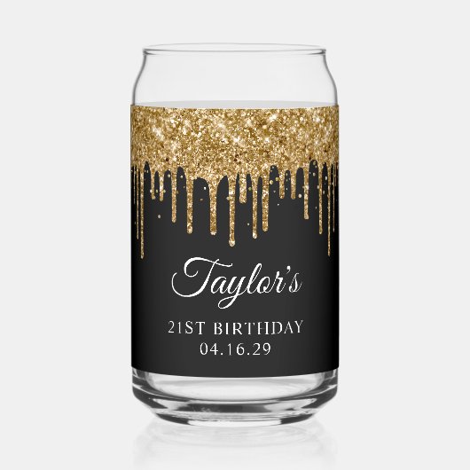 Gouden glitter druppels zwart 21e verjaardag blikvorm glas (Voorkant)