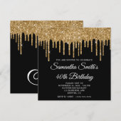 Gouden glitter druppels zwart 40e verjaardag kaart (Voorkant / Achterkant)