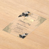 Gouden glitter druppels zwarte Rozen 60e verjaarda Acryl Uitnodigingen (Laagn)